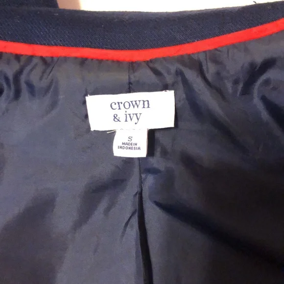 Crown and Ivy Navy Blue Double Breasted Coat With Ruffled Peter Pan Collar - Picture 7 of 8